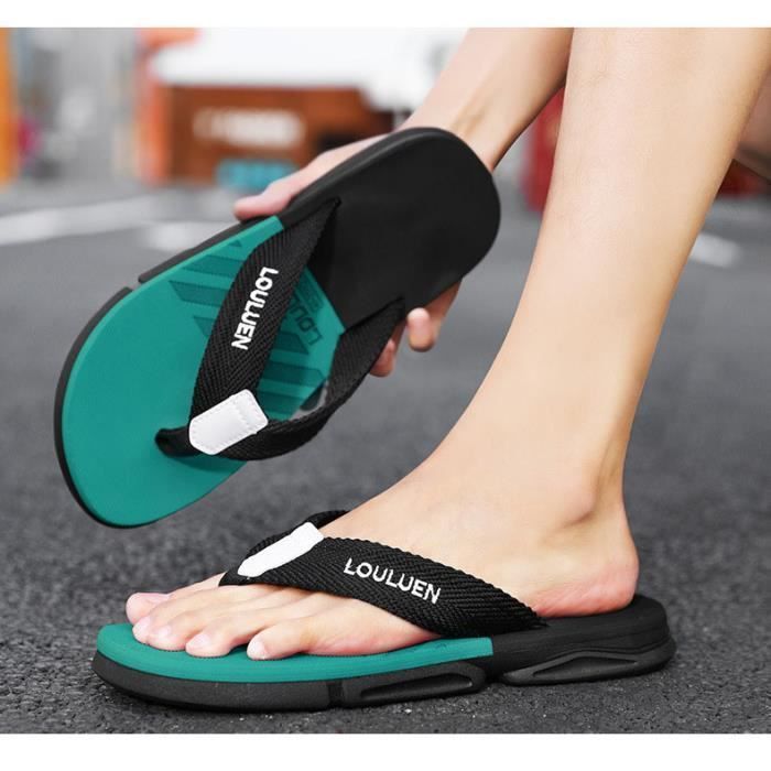 Tongs Homme - Chaussures de Plage Plates légères pour Piscine Calanque Mer Eté - Vert
