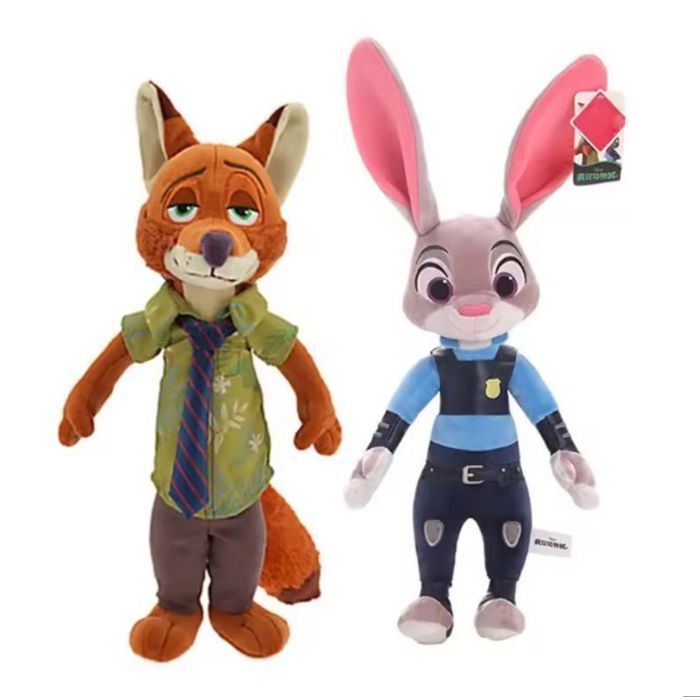 Conjunto de 2 peluches de Zootopia, 40 cm — Judy Hopps y Nick Wilde, figuras de Disney para niños y coleccionistas.