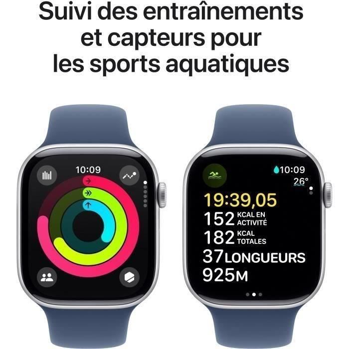 Apple Watch Series 10 GPS - 46 mm - Aluminio plateado - Correa de mezclilla S/M (2024) - Reacondicionado - Excelente estado