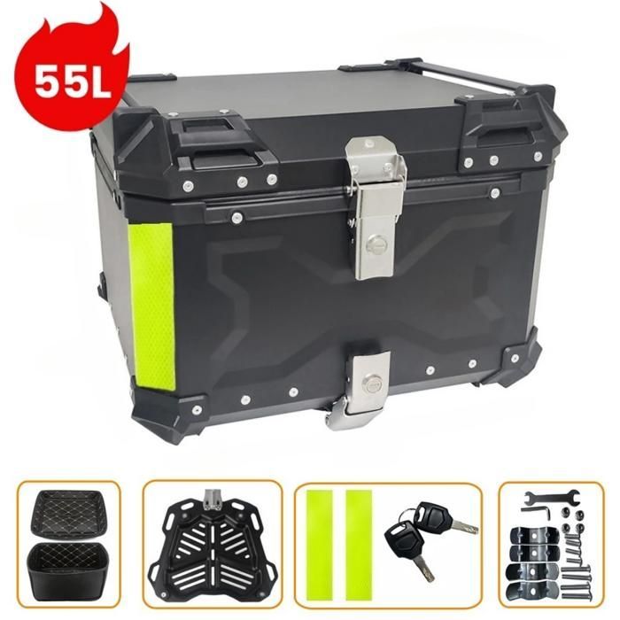 Caja para casco de motocicleta - Original - 55L - Aleación de aluminio - Impermeable - Negra