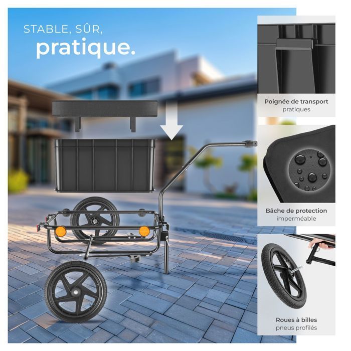 Remorque à vélo - TECTAKE - Remorque Cargoxpress multifonction avec caisson amovible, pneus profilés et roulements à billes