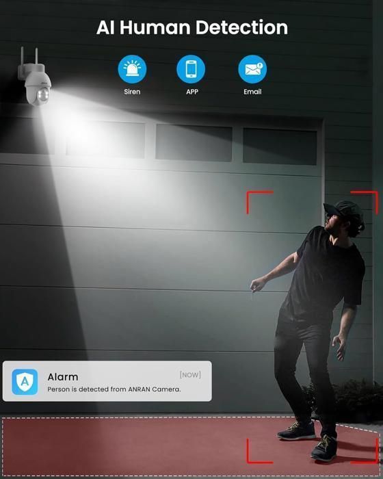 ANRAN Q03 Telecamera di sorveglianza wireless per esterni 2K HD 3MP, alimentata a energia solare e a batteria, con rilevamento del movimento tramite IA, compatibile con Alexa, colore bianco