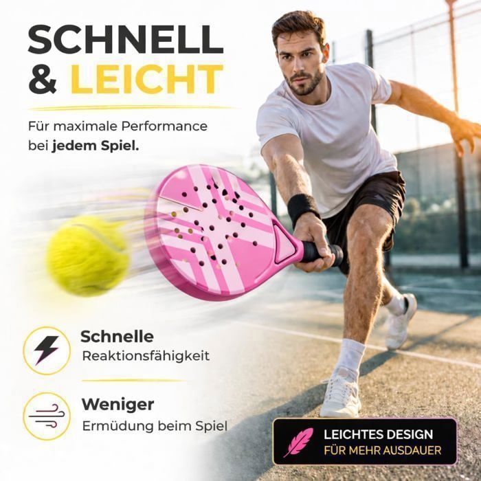Padel-Schlägerset – Für professionelle Erwachsene. Hochwertige Padel-Schläger für Anfänger und Fortgeschrittene (pink).