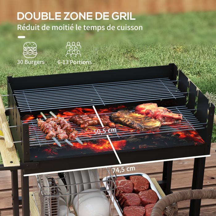 Outsunny - Barbecue à charbon - Métal - 113x53.5x82.5cm - Noir