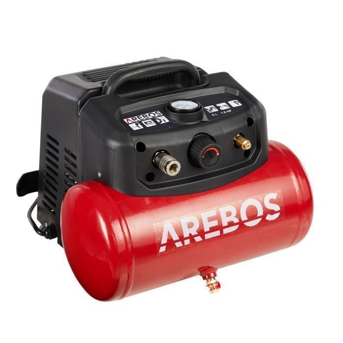 Compressore d'aria AREBOS - Modello con kit da 13 pezzi - Senza olio - Spegnimento automatico - 6 L