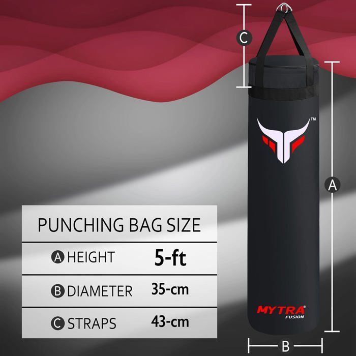 Sacco da boxe vuoto da 152 cm - Mytra Fusion - Sacco da boxe rinforzato e non imbottito - Arti marziali Muay Thai - NERO