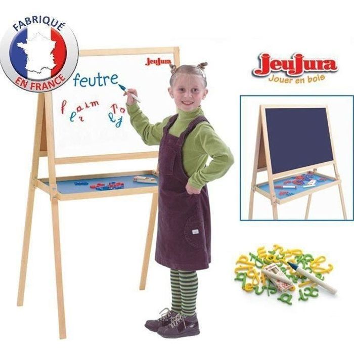 Jeujura - Pizarra creativa de madera de doble cara (tizas + rotuladores)