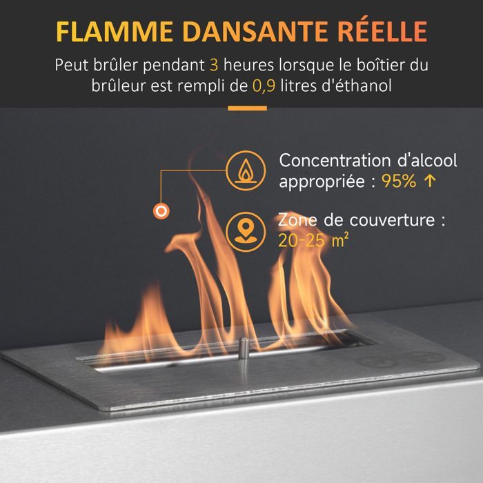 Cheminée bioéthanol - HOMCOM - Murale encastrable - brûleur 0,9 L - environ 3 h de durée de combustion - acier - 60x22x40cm - noir