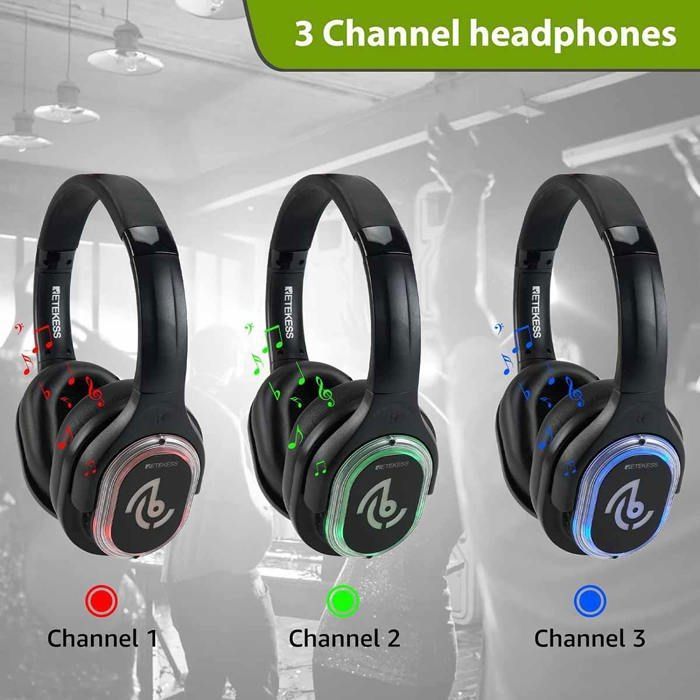 Retekess TA004 Wireless TV Headphones, Silent Disco Starter Kit, 200m Range, 2 Earbuds, TV Headphone Set