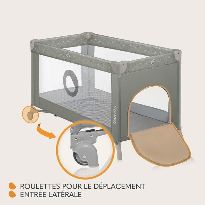 Cuna de viaje compacta 2 en 1 LIONELO de Stefi - Parque infantil - 0-36 meses - Bolsa de transporte - Plegado rápido - 2 ruedas - Beige