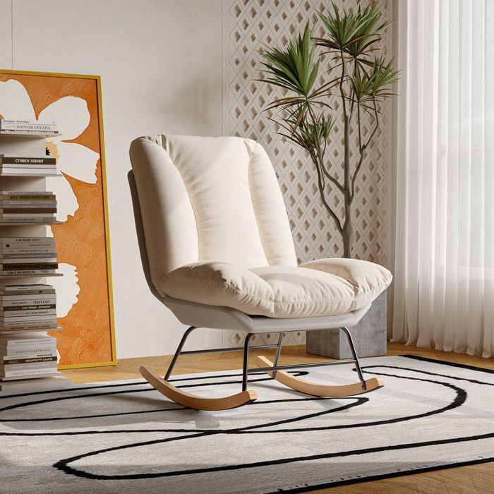 Fauteuil à bascule, rocking chair Dossier réglable, fauteuil allaitement, chaise a bascule en lin, pieds en bois,chiar