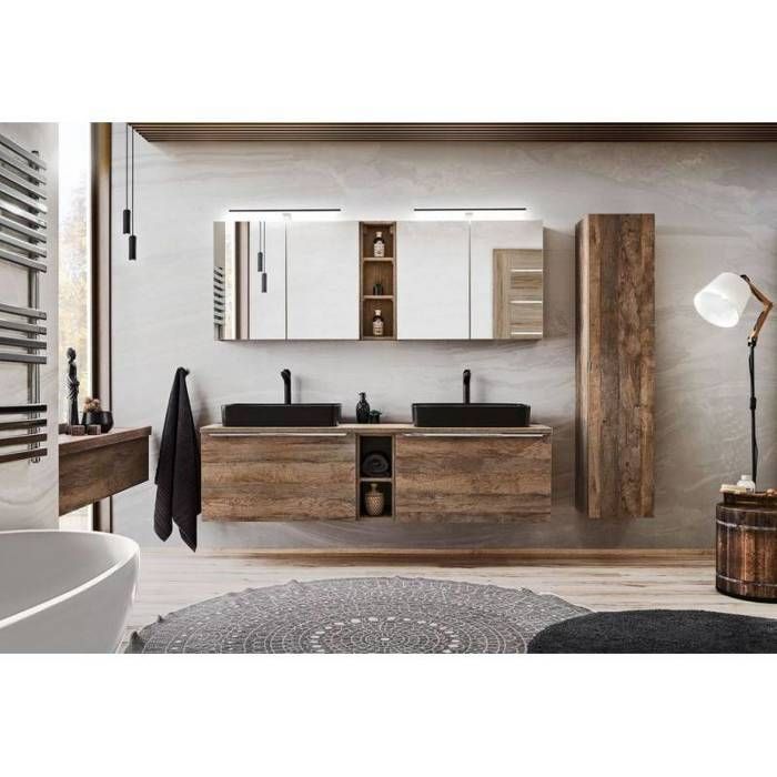 Complete badkamerset met dubbele wastafel, 180 cm + 6 elementen - Rosario Oak