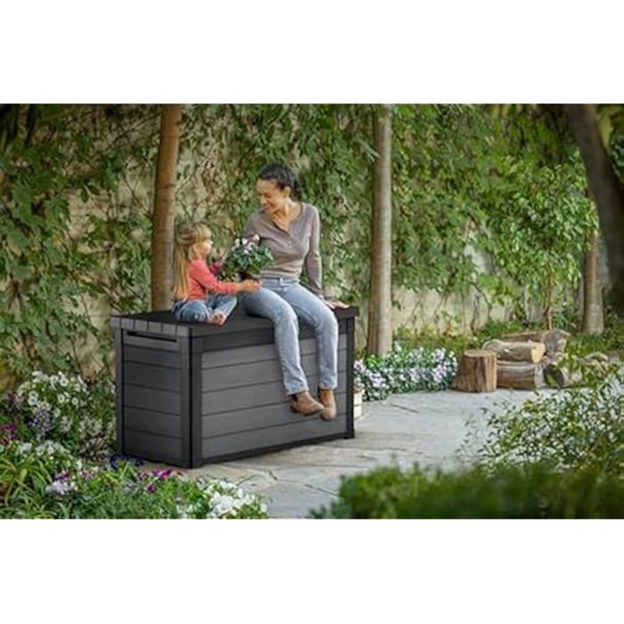Caixa de armazenamento para jardim Keter 100G - Efeito madeira - Cinza - 380L - 122,9 x 62,1 x 70,6 cm