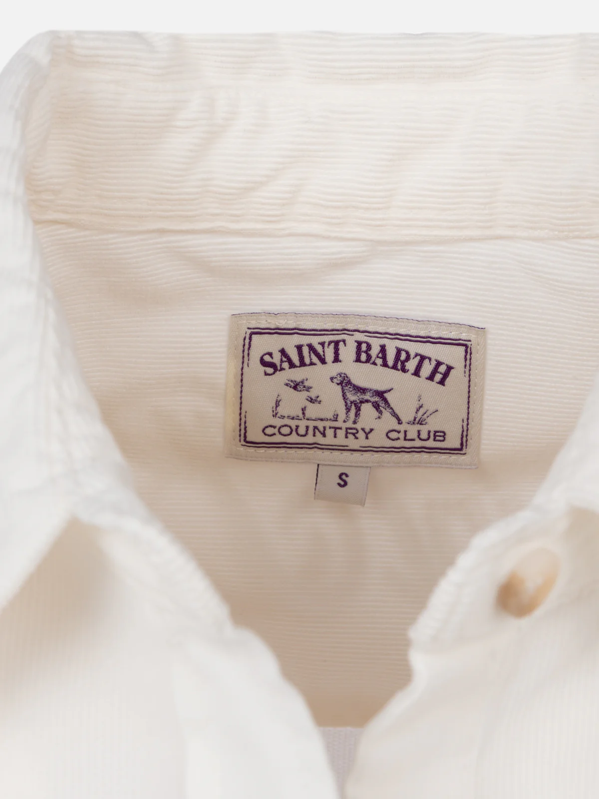 Camisa de pana para mujer color blanco roto con logo en rayas