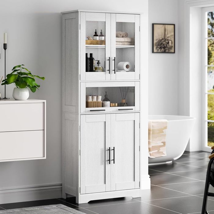 Coluna para banheiro - HOERFURIY - 4 portas - MDF resistente à água - Design escandinavo - 180 cm branca