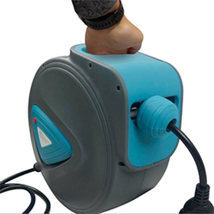 Enrollador de cable automático HENGMEI, montaje en pared, cable de 20 m, gris/azul, extensión de 180°, soporte de montaje en pared