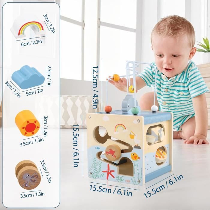 Activity Cube - Not specified - 6 in 1 - Natural wood - 12 months - Sensory educational