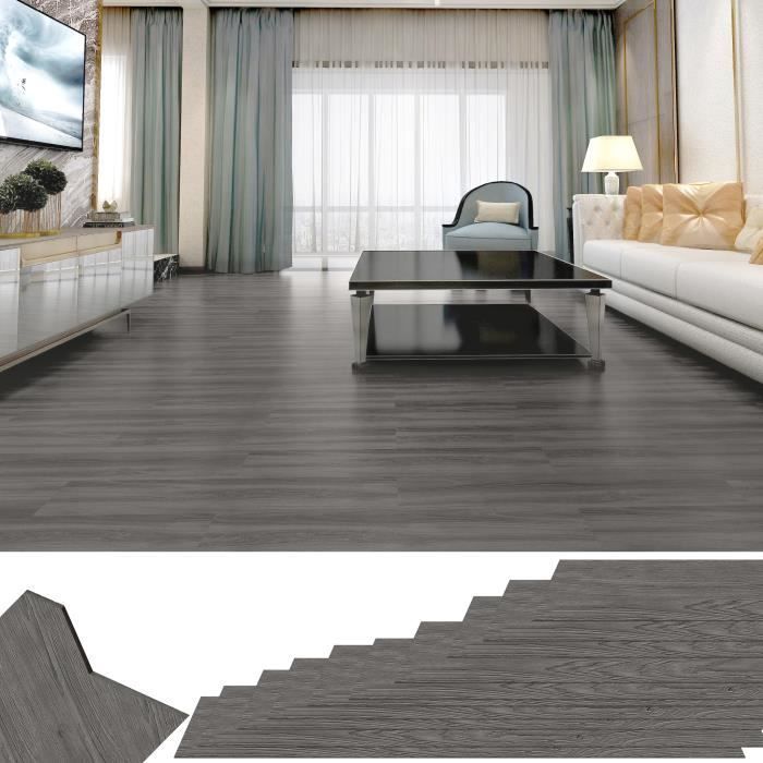 Suelo de PVC - XMTECH - Autoadhesivo - 2,5 m² - Antideslizante - Aspecto de madera gris oscuro