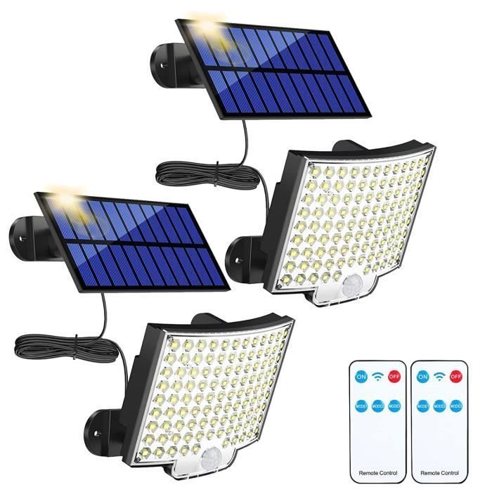 Foco solar exterior BLEOSAN de 106 LED con sensor de movimiento - Control remoto de 3 modos - Cable de 5 m