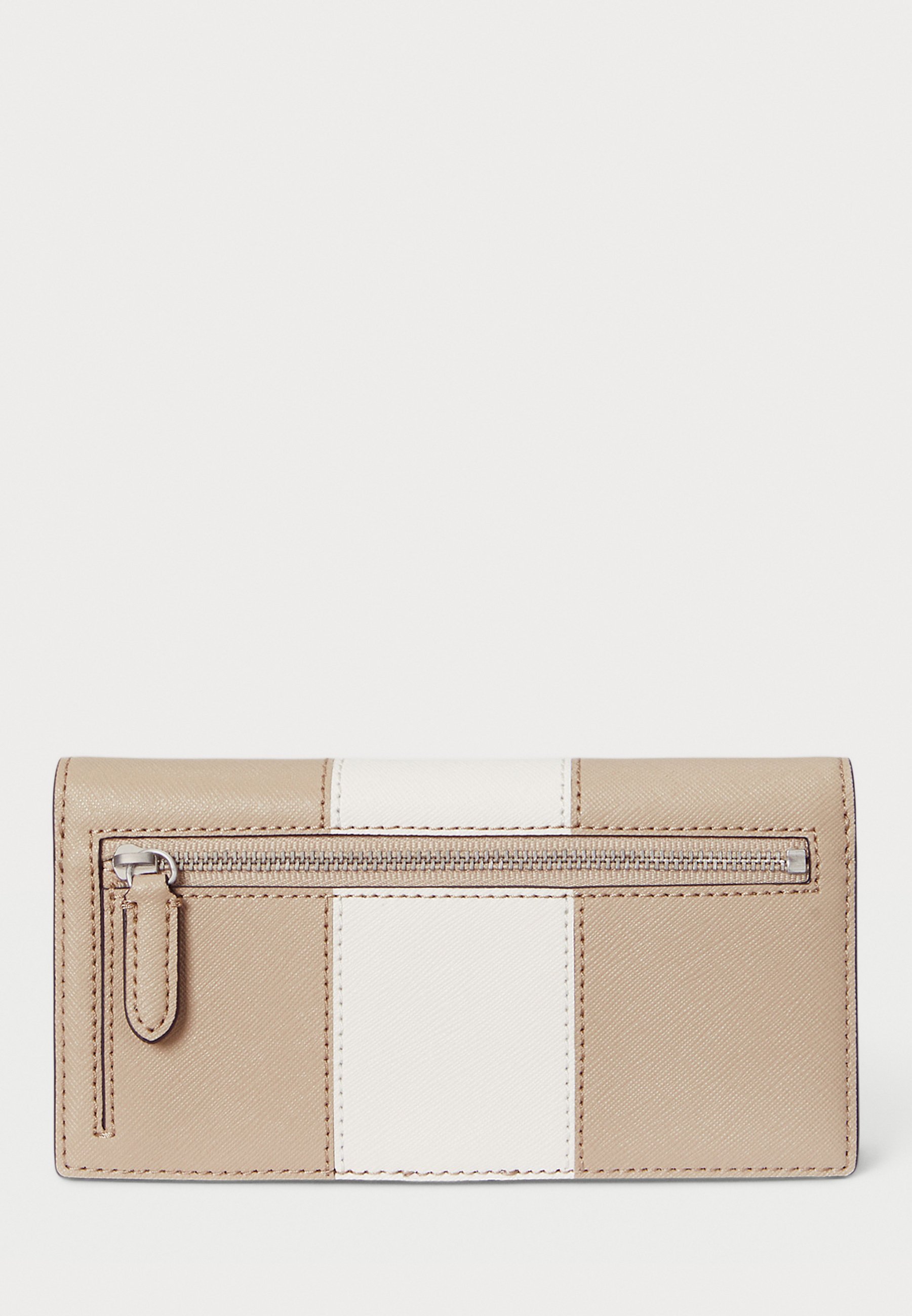 Lauren Ralph Lauren TWEEKLEURIGE SLANKE PORTEMONNEE VAN LEER MET KRUISRAAIPATROON - Portemonnee - beige/zacht wit