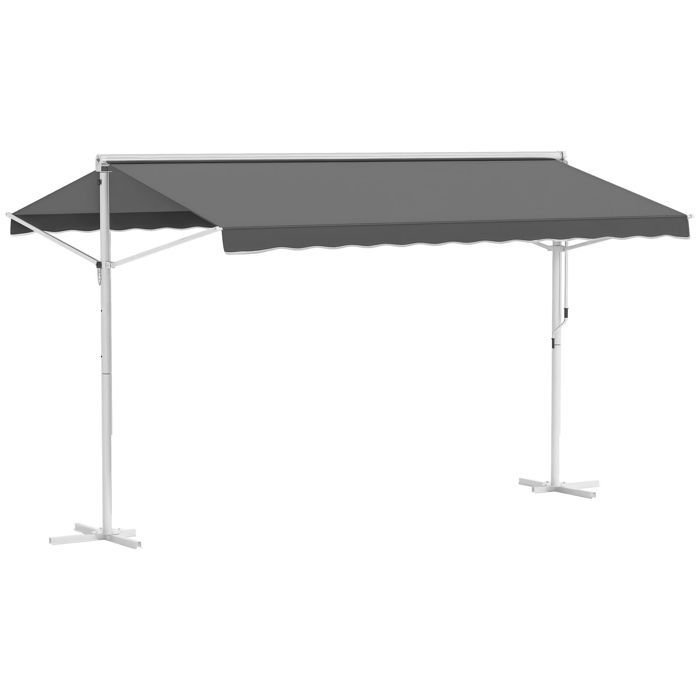 Store Double Pente 4 x 3 m Manuel rétractable Inclinaison réglable métal époxy Blanc Polyester imperméabilisé Anti-UV Gris