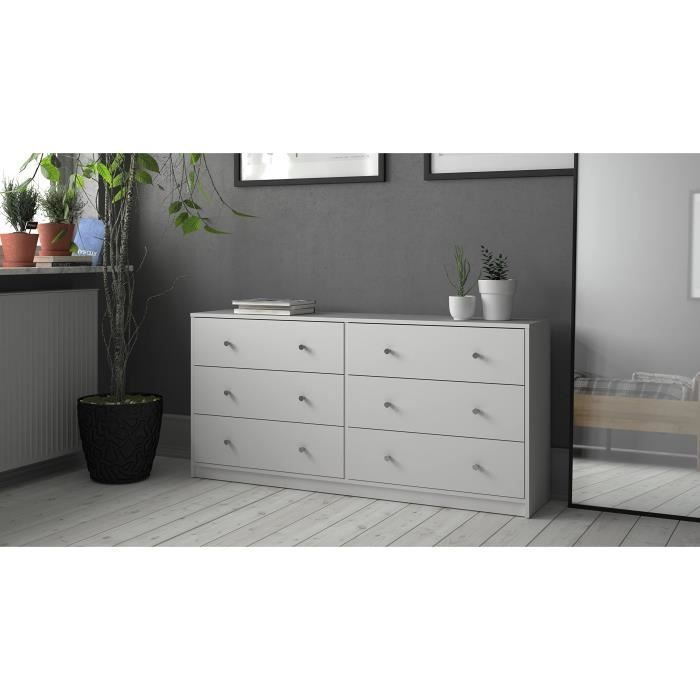 Commode OREGON 6 Tiroirs - Décor blanc - L 143 x P 31 x H 68 cm