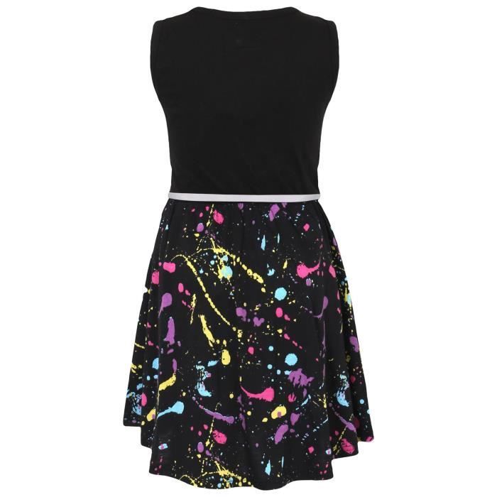 Enfants Filles Panneau Noir Robe Patineuse Pastel Splash Imprimé Fête Top Robes d'été Âge 5 13 Ans