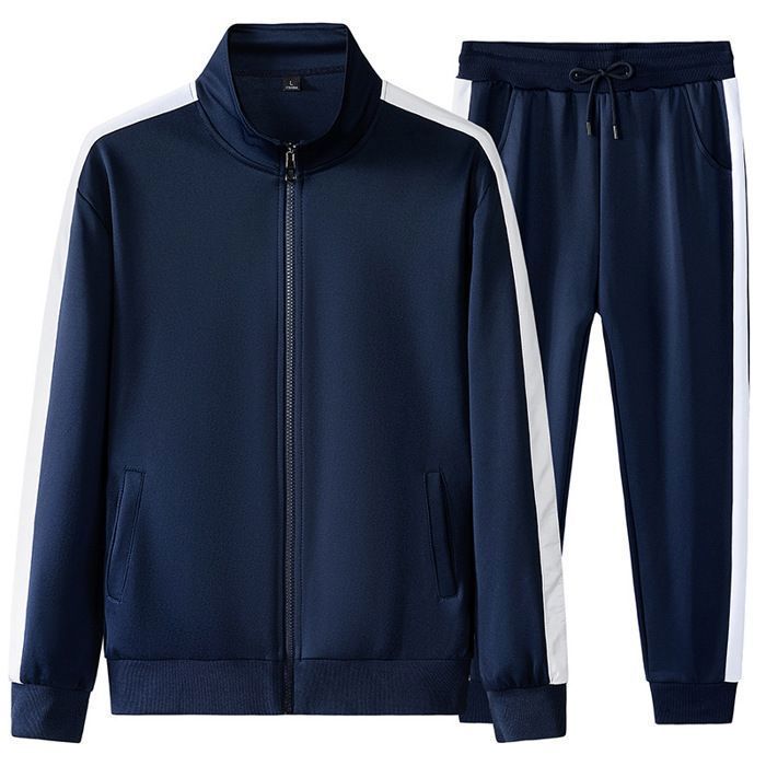 Men's Two-Tone High-Neck Tracksuit - Autumn 2-Piece Set - Navy Blue