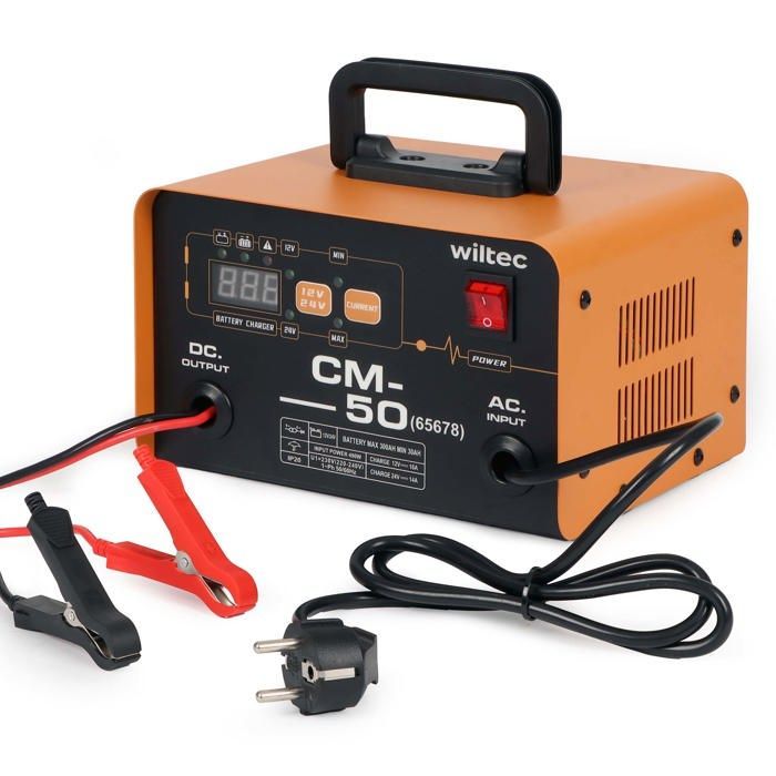 Avviatore di emergenza Wiltec 12-24V, 16Ah, 30-300Ah per auto e moto, 490W, con display LCD e maniglia per il trasporto.