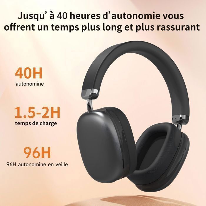 Trådløse Bluetooth 5.3-hovedtelefoner med tri-frekvens-equalisering, stereolyd, indbygget mikrofon og 40 timers batterilevetid - Sort