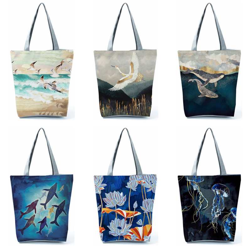 Borsa a mano da donna con stampa a motivo Ukiyoe retrò, borsa a tracolla grande da donna per tutti i giorni, tempo libero, shopping ecologico, borsa da ragazzo