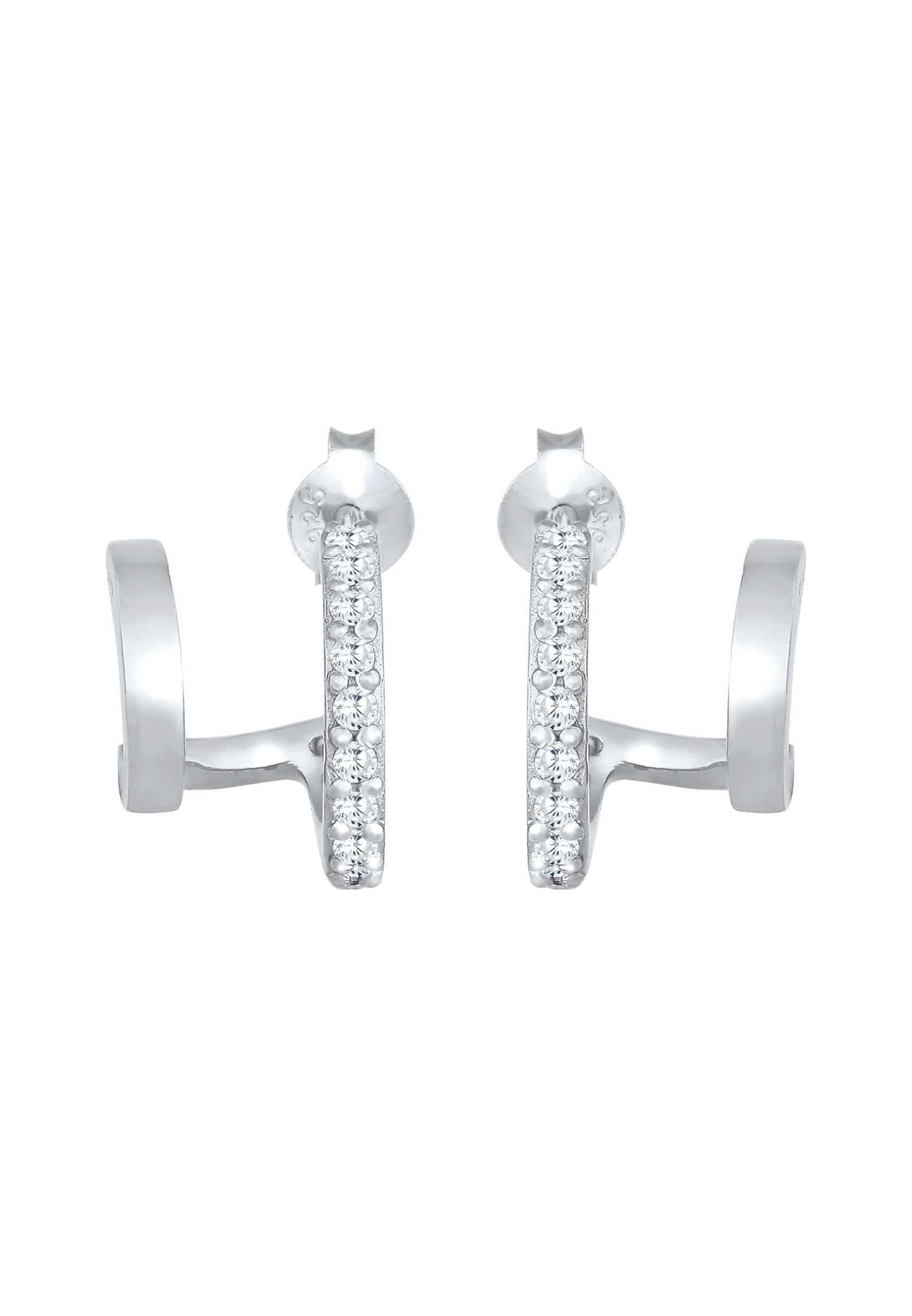 Elli Clous d'oreilles créoles pour dames double tendance avec zircone en argent 925 Sterling
