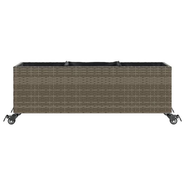 vidaXL Planter with Wheels/3 Pots Grey 107x32x38 cm Woven Resin, Outdoor Planter, Flower Box, Tomato Box, 366421