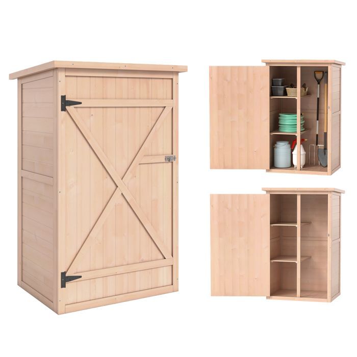 Armoire abri de jardin - remise pour outils - Outsunny - toit bitumé incliné porte verrouillable - bois - 75x56x115cm - naturel