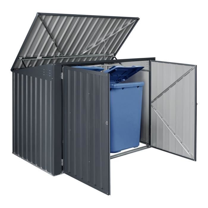 CERRAMIENTO PARA CONTENEDORES DE VACÍO EN.CASA - Acero galvanizado - Techo abatible - 2 contenedores de 240 L - Gris oscuro