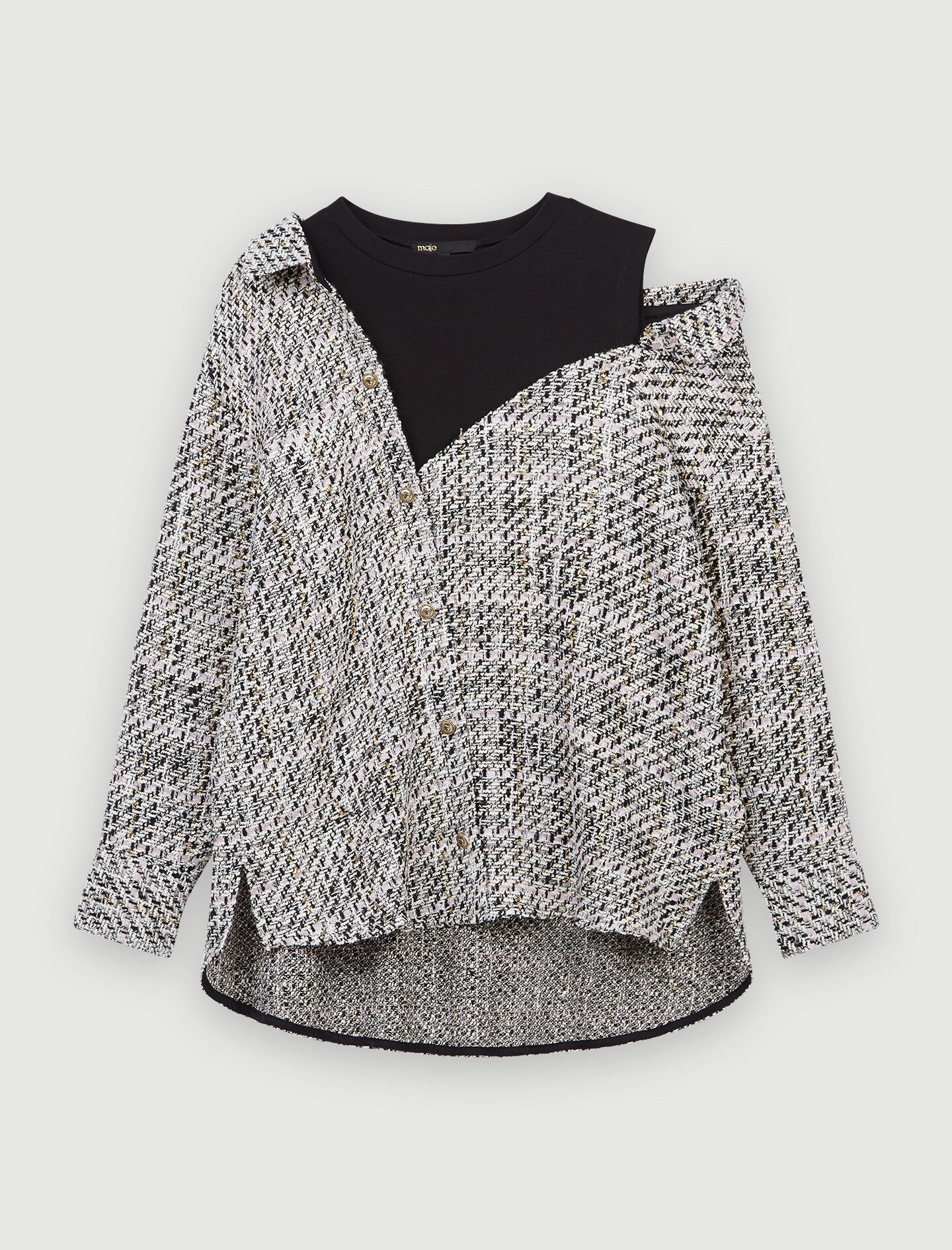 Cămașă trompe l'oeil în stil tweed - Roz deschis