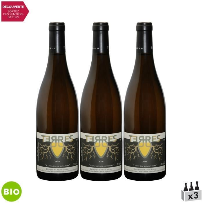 Saumur Terres Blanc 2019 - Bio - Lot de 3x75cl - Domaine des Roches Neuves - Vin AOC Blanc du Val de Loire - Cépage Chenin