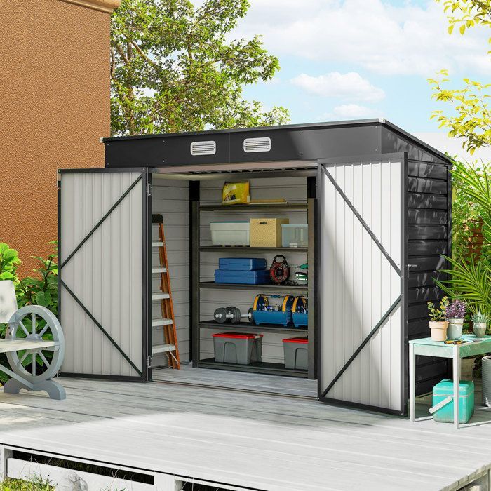 Casetta da giardino 2,7 m² - Outsunny - 249 x 121 x 183 cm - guanti inclusi, doppie porte con serratura, ventilazione, lamiera d'acciaio - grigio