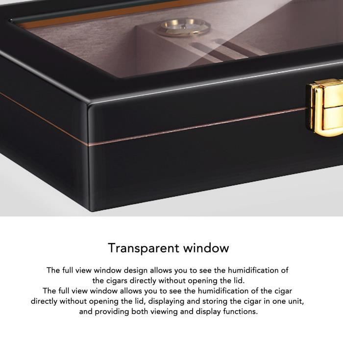 Humidor para puros OMABETA. La caja tiene capacidad para entre 8 y 15 puros, cuenta con una tapa de cristal artesanal e incluye accesorios para puros.