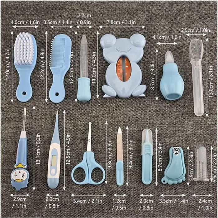 Kit di cortesia per neonati da 13 pezzi con articoli essenziali per la cura della salute e tagliaunghie - Blu