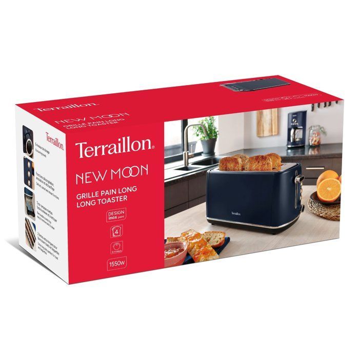 Terraillon NEW MOON Elektrisk Långbrödrost - 2 XL-fack - 6 Bryningsnivåer - Upptining - Uppvärmning - Smulbricka