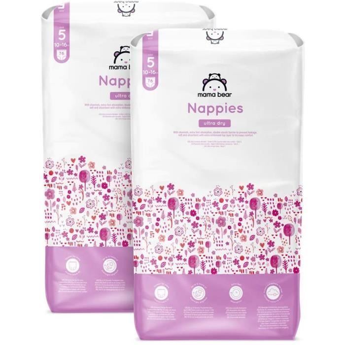 Mama Bear Marque - 152 Couches bébé ultra absorbantes - Taille 5 (10-16 kg) - Nouvelle version - 5400606983458