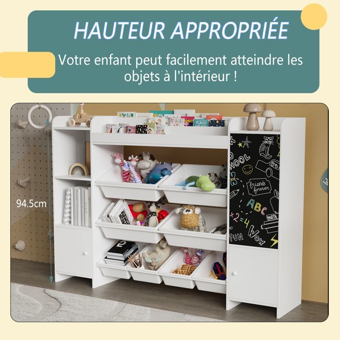 Bibliothèque sur 4 Niveaux, Étagère de Rangement Enfant,  Meuble Rangement en bois avec portes, pour jouets et livres,
