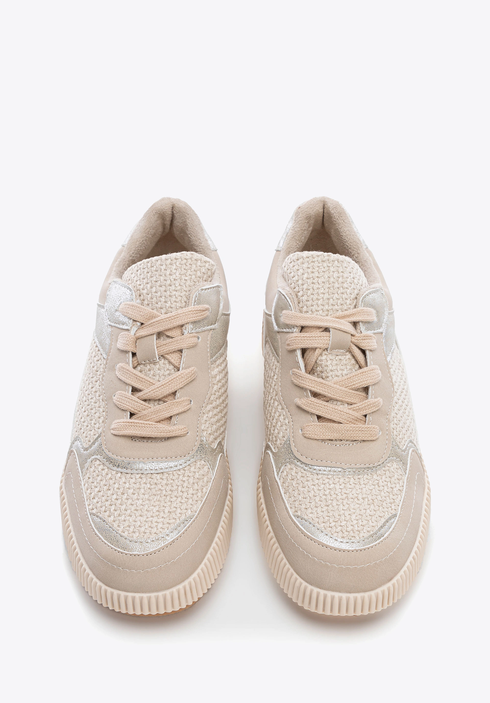 Damskie sneakersy na grubej platformie beżowe