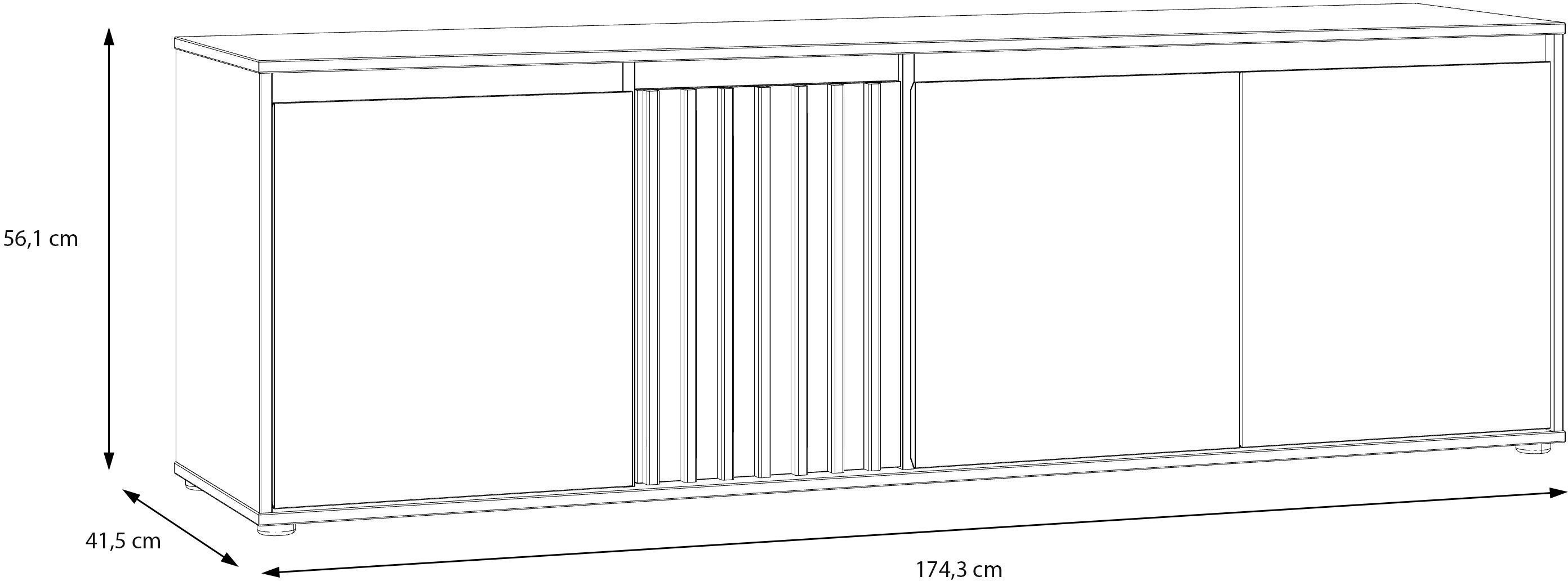 Meuble TV ELISTON – Blanc Mat & Chêne – 4 Portes – 174,3 × 41,5 × 56,1 cm