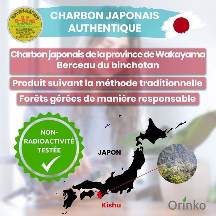 Orinko – Binchotan Bio Eau X6 Taille M – Charbon Actif Japonais Kishu Wakayama – Filtration 2L/Bâton