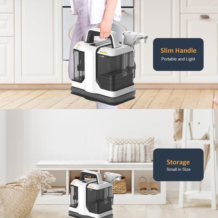 Nettoyeur Extracteur pour Canapé et Tapis - Puissance 11Kpa - Double Réservoir - Élimine Taches et Odeurs d'Animaux