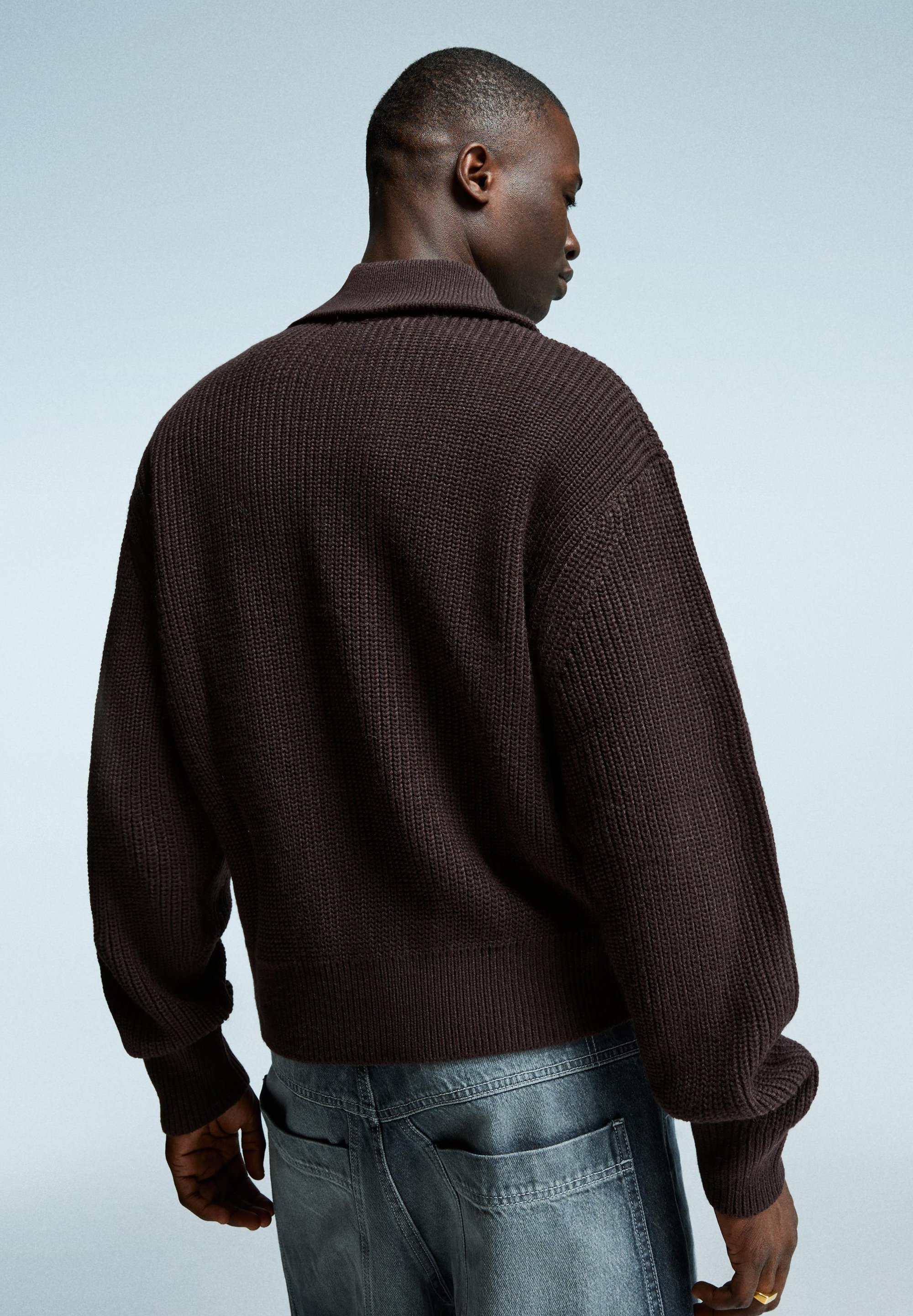 Bershka geborduurde en gestructureerde cardigan - donkerbruin