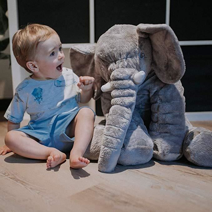 Suaves juguetes de animales con forma de elefante, almohada de peluche para bebés, cojín de peluche para niños (gris, 60 cm)