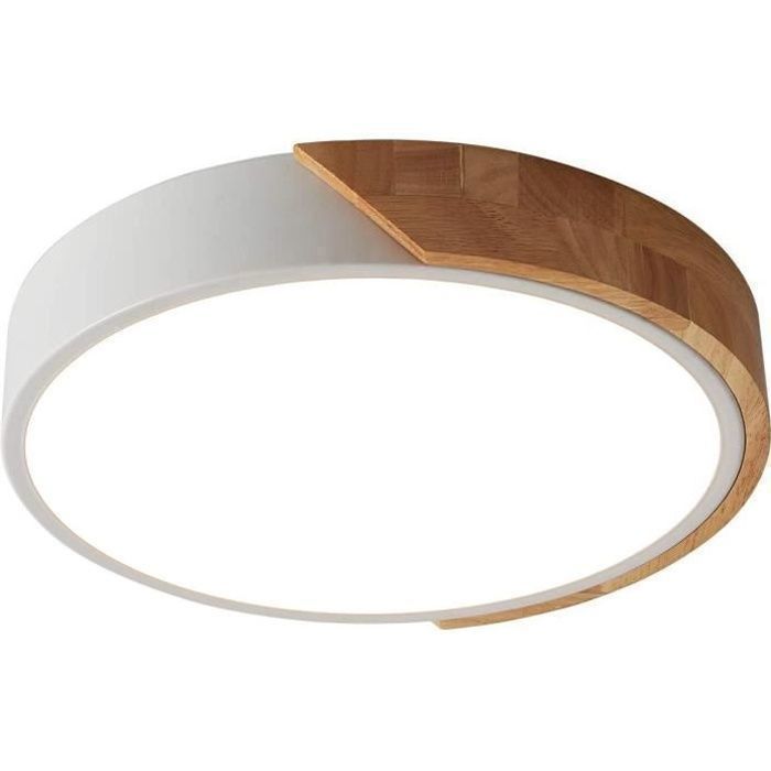 DELIPOP Modern 24W LED Ceiling Light - 6500K White Light - Round Wooden Ceiling Lamp for Bedroom, Dining Room, Kitchen - White